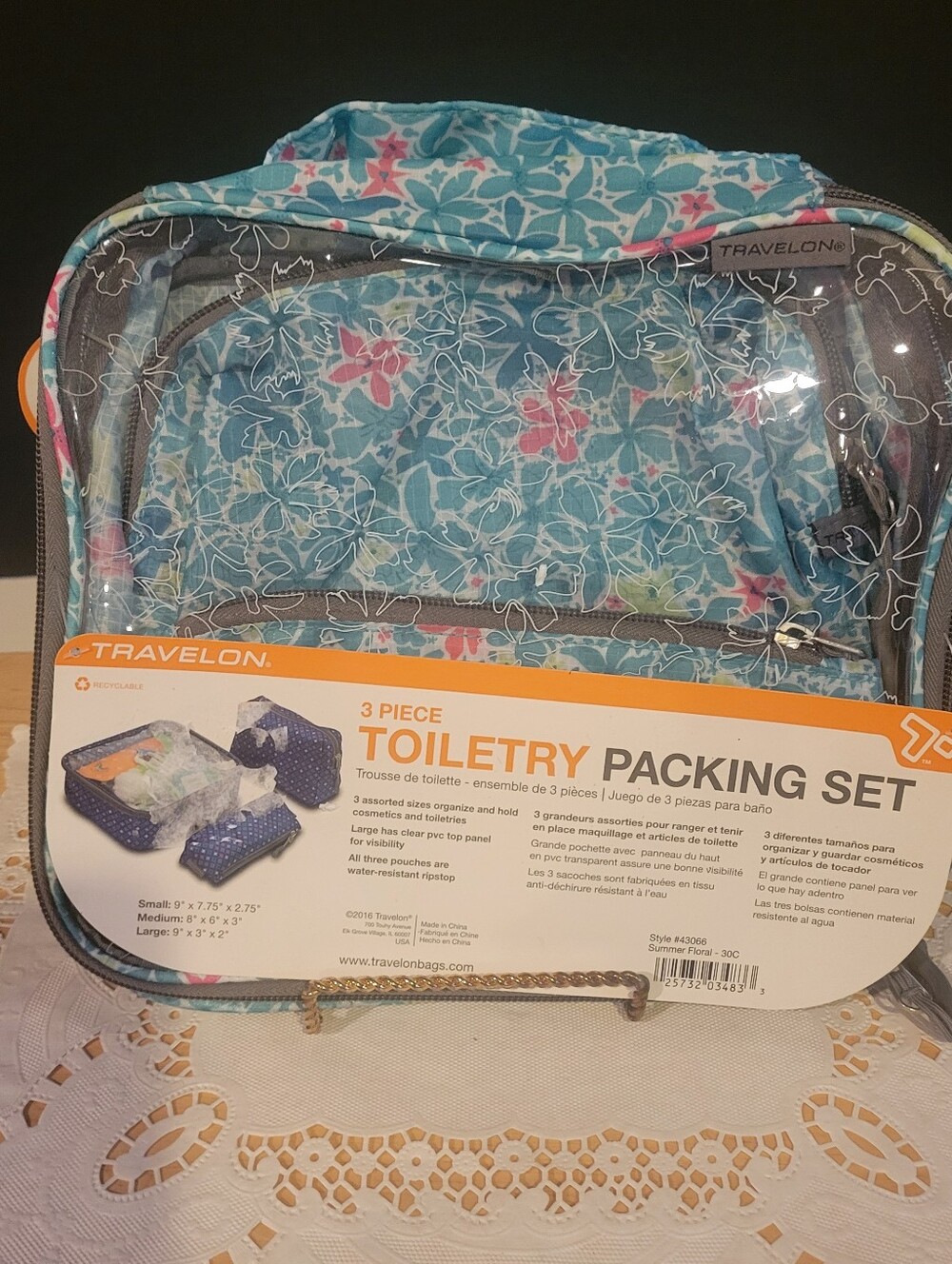 Travelon 3 Piece Toiletry Packing Set Summer Floral New.